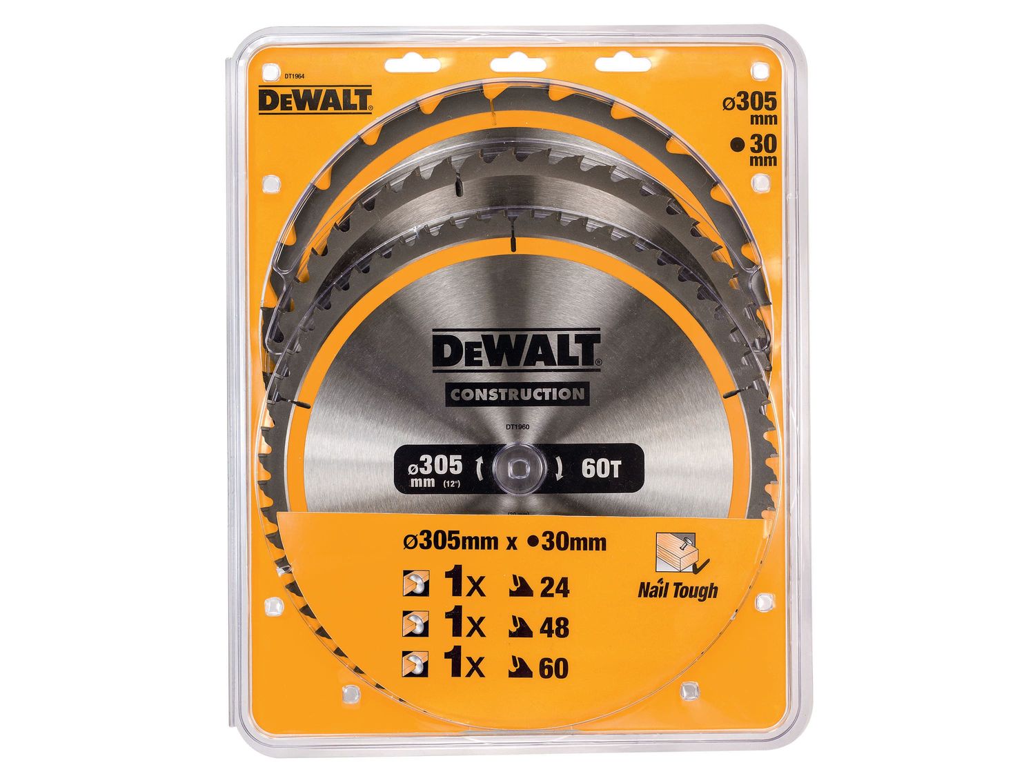 DEWALT DEWDT1964QZ DT1964 Construction Circular Saw Blade 3 Pack 305 x 30mm x 24T/48T/60T