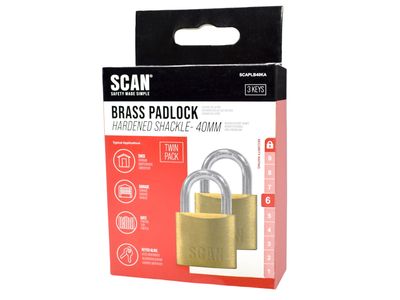 Scan SCAPLB40KA Brass Padlock 40mm Keyed Alike Pack of 2