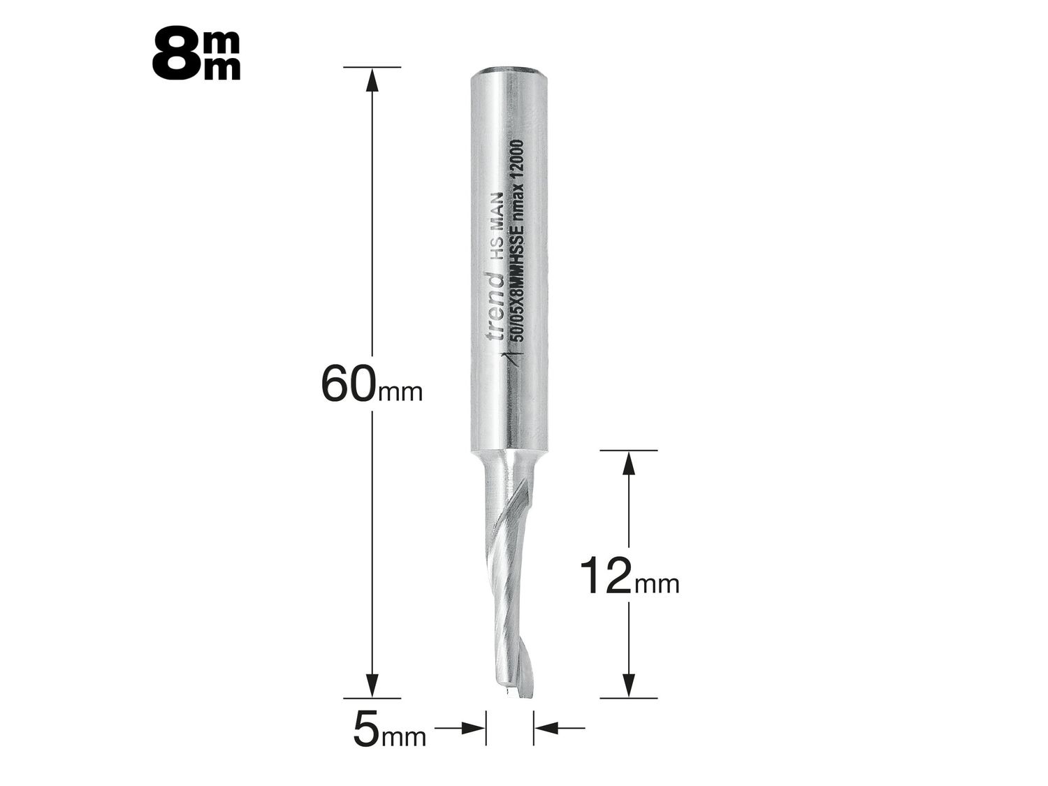 Trend TRE50058HSE 50/05 x 8mm HSSE Helical Plunge Bit 5mm