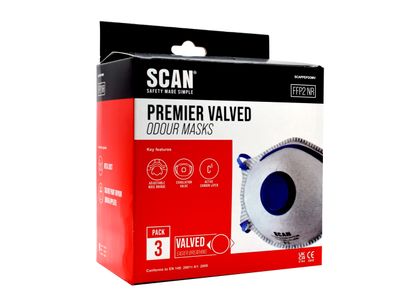 Scan SCAPPEP2OMV Moulded Disposable Odour Mask Valved FFP2 Protection (Pack 3)
