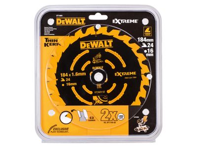 DEWALT DEWDT1669QZ Cordless Mitre Saw Blade For DCS365 184 x 16mm x 24T