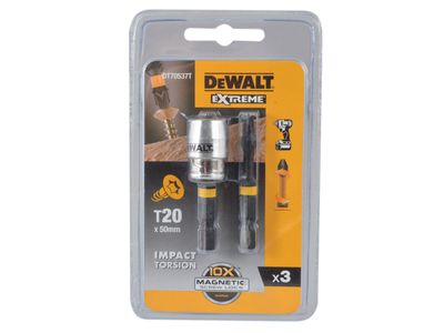 DEWALT DEWDT70537T Impact Torsion Bits TX0 x 50mm (x2) and Magnetic Screwlock Sleeve
