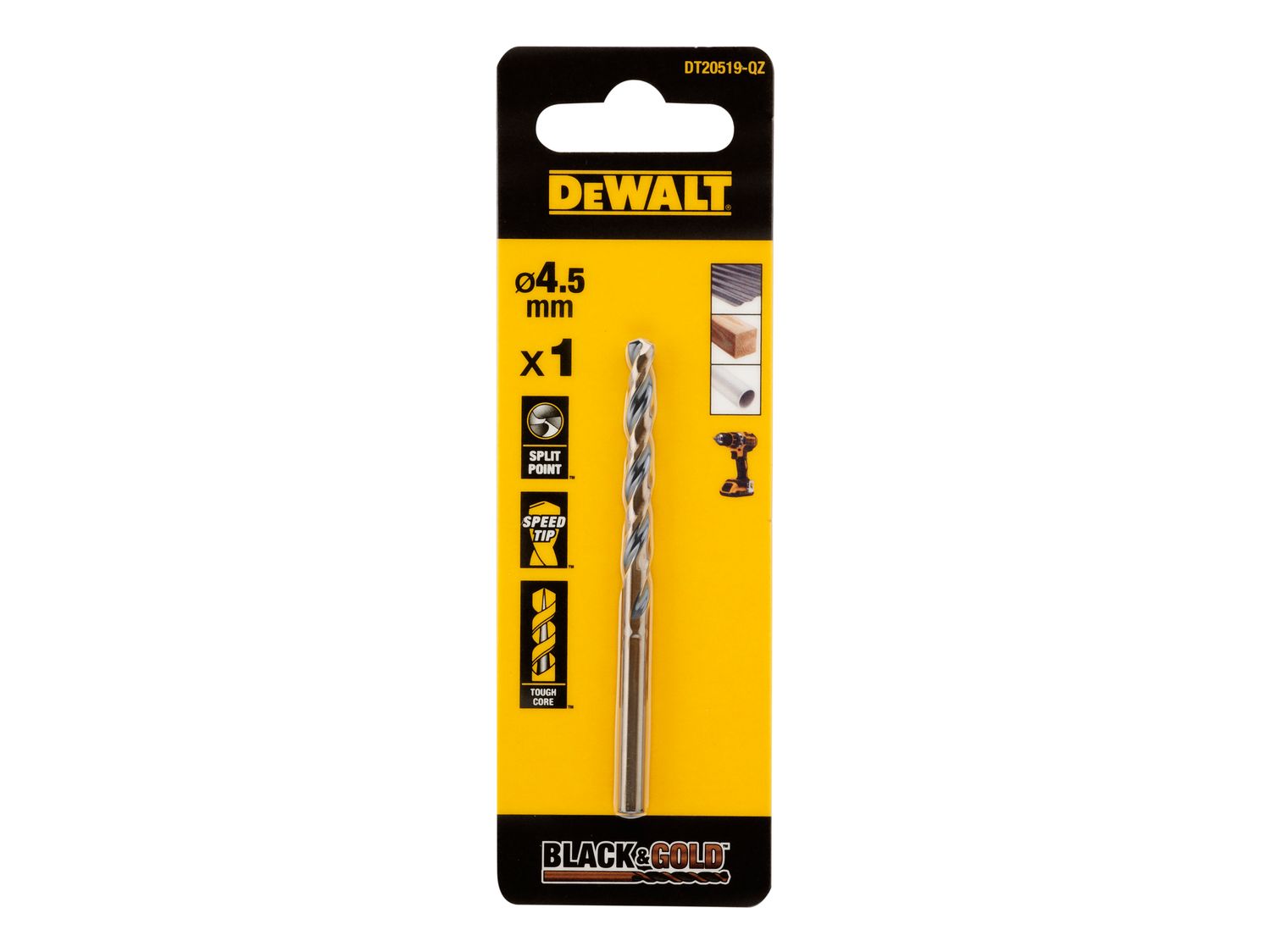 DEWALT DEWDT20519QZ BLACK&amp;GOLD HSS Drill Bit 4.5mm