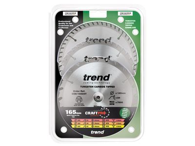 Trend TRECSB1653PB CraftPro Cordless Saw Blade 165 x 20mm x 24T/40T/52T (Pack 3)