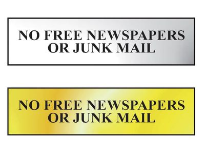 Scan SCA6023C No Free Newspapers Or Junk Mail - Polished Chrome Effect 200 x 50mm