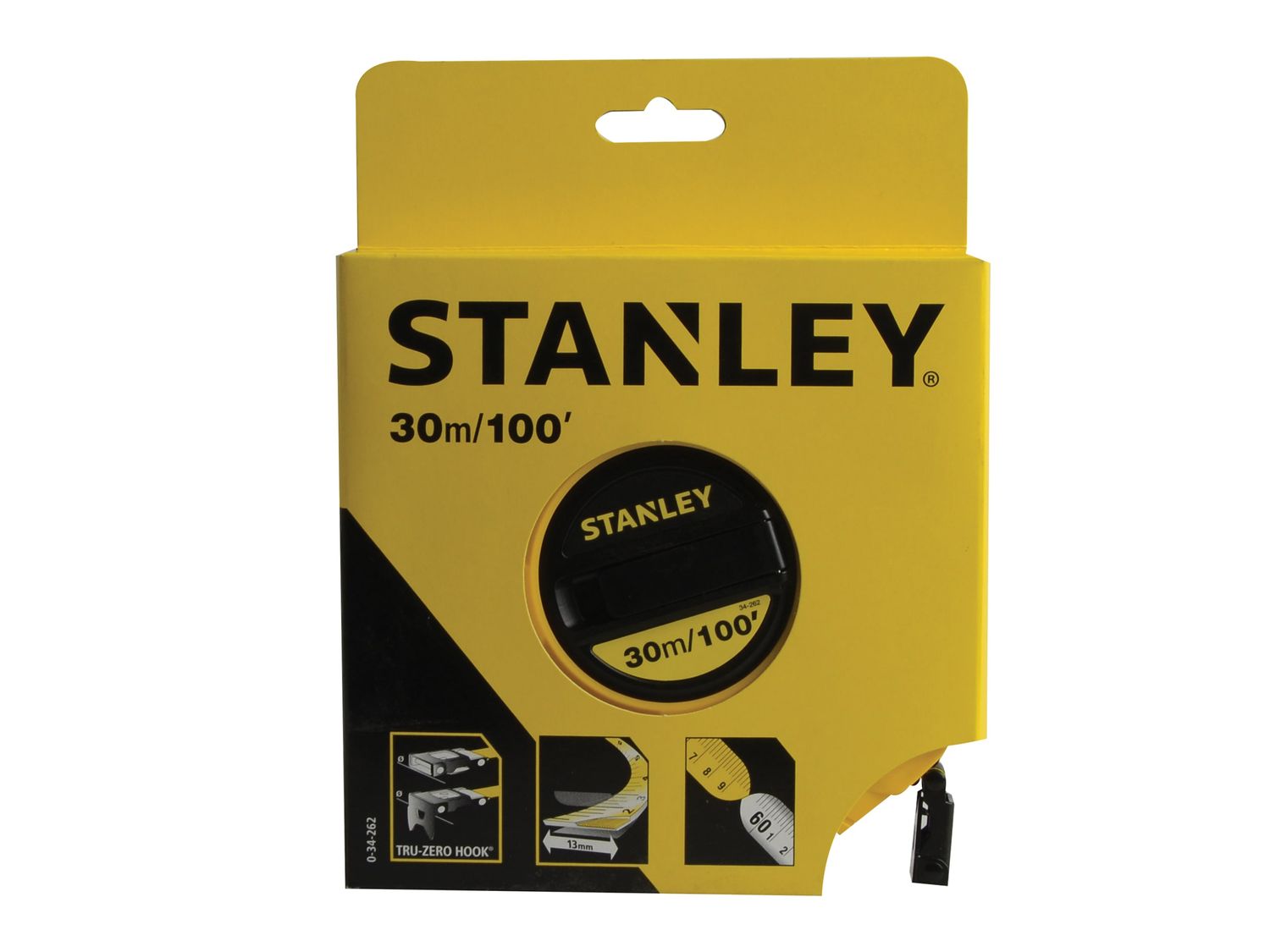 STANLEY STA034262 Closed Case Fibreglass Long Tape 30m/100ft (Width 13mm)