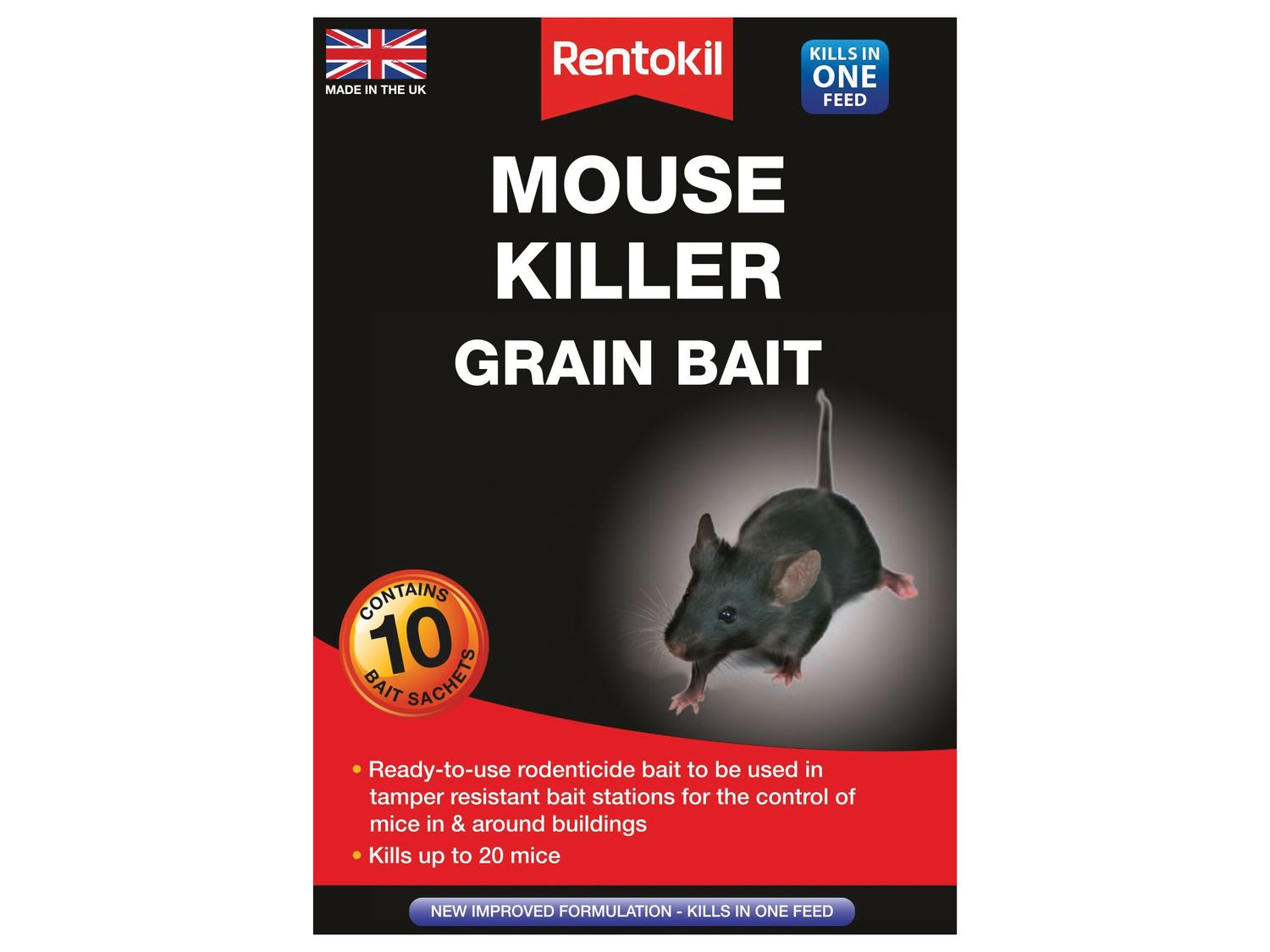 Rentokil RKLPSM22 Mouse Killer Grain Bait (Sachets 10)