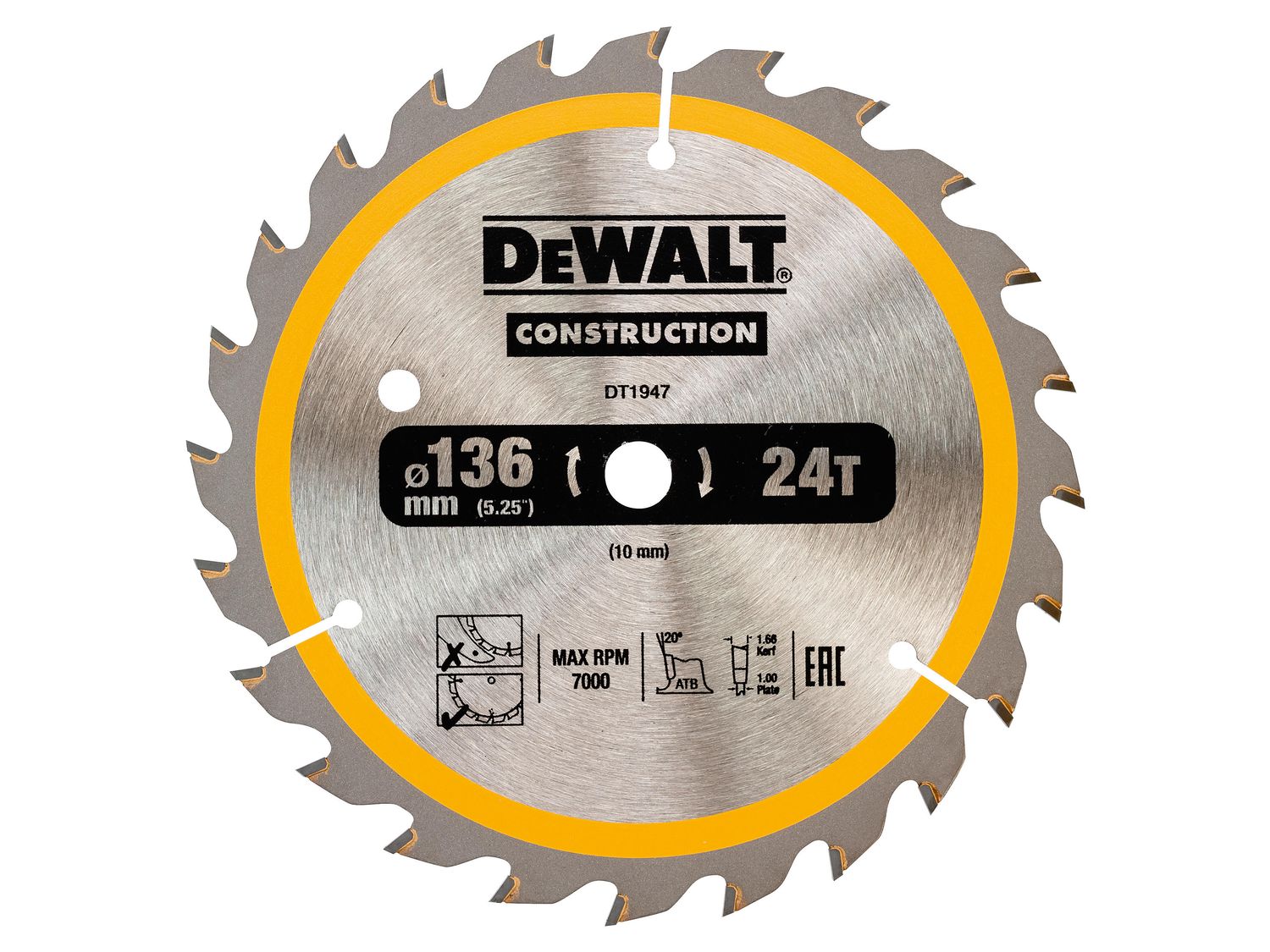 DEWALT DEWDT1947QZ Cordless Construction Trim Saw Blade 136 x 10mm x 24T