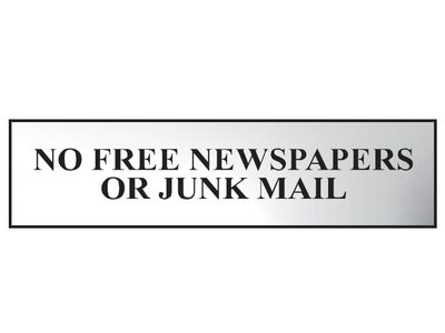 Scan SCA6023C No Free Newspapers Or Junk Mail - Polished Chrome Effect 200 x 50mm