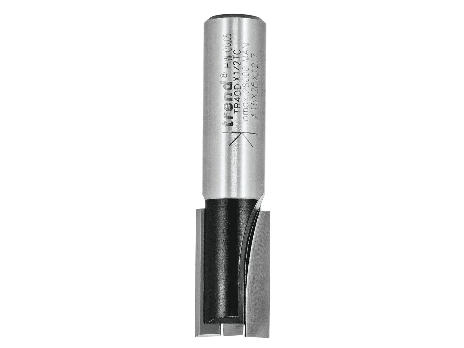 Trend TRETR40D12TC TR40D x 1/2 TCT Two Flute Cutter Long Shank 15 x 25mm
