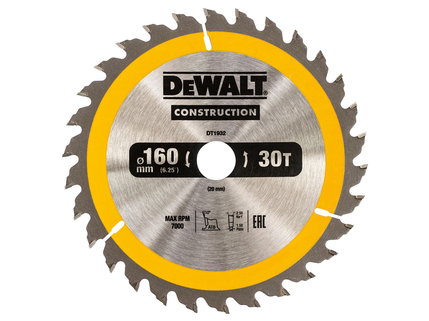 DEWALT DEWDT1932QZ Portable Construction Circular Saw Blade 160 x 20mm x 30T