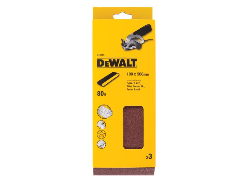 Dewalt DT3315 Sanding Belt 560 x 100mm 80G Pack of 3