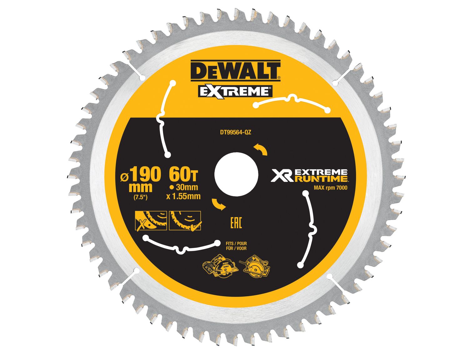 DEWALT DEWDT99564QZ XR FlexVolt Circular Saw Blade 190 x 30mm x 60T
