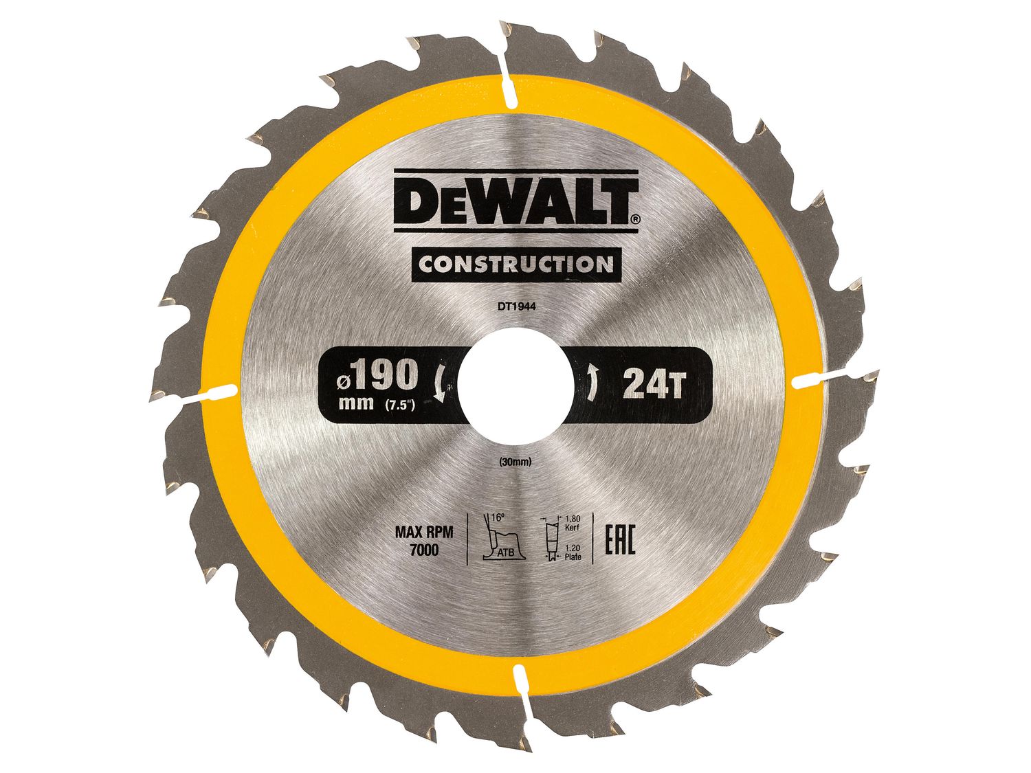 DEWALT DEWDT1944QZ Portable Construction Circular Saw Blade 190 x 30mm x 24T