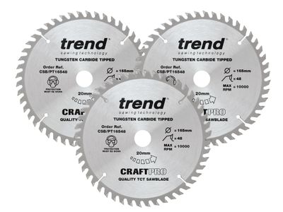 Trend TREPT1653P CraftPro Panel Trim Saw Blade 165 x 20mm x 48T (Pack 3)