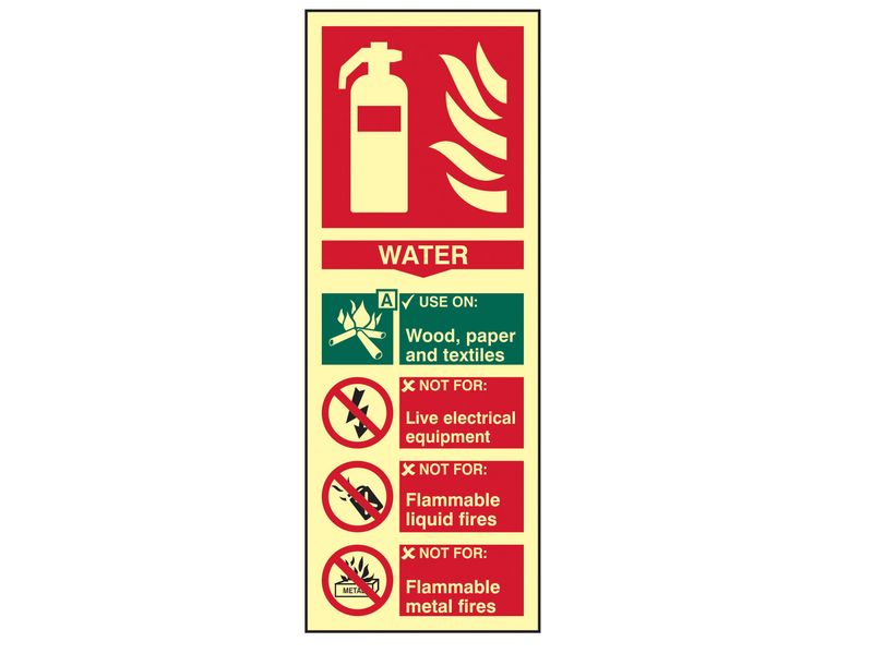 Scan SCA1590 Fire Extinguisher Composite Water - Photoluminescent 75 x 200mm