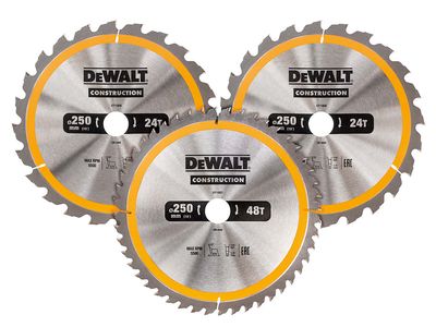 DEWALT DEWDT1963QZ DT1963 Construction Circular Saw Blade 3 Pack 250 x 30mm x 24T/48T