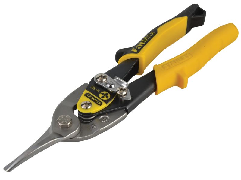 STANLEY STA914563 Yellow Aviation Snips &amp; Holster Straight Cut 250mm (10in)