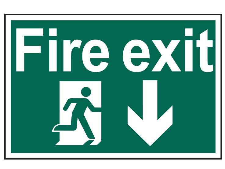 Scan SCA1503 Fire Exit Running Man Arrow Down - PVC Sign 300 x 200mm