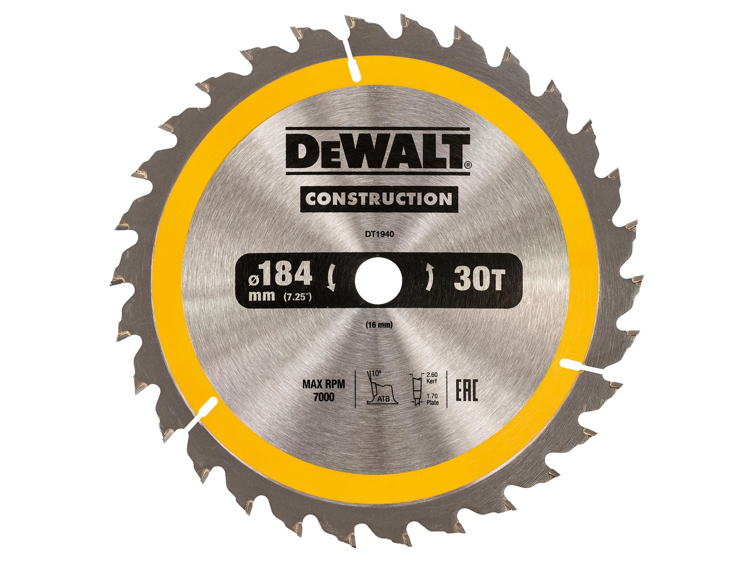 Dewalt DT1940QZ Portable Construction Circular Saw Blade 184 x 16mm x 30T