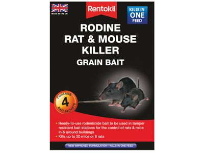Rentokil RKLPSMR12 Rodine Rat &amp; Mouse Killer Grain Bait (Sachets 4)