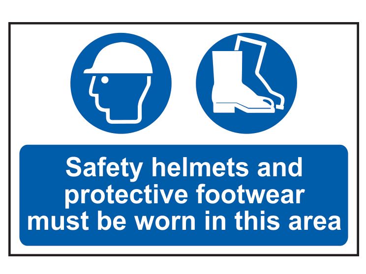 Scan SCA4001 Safety Helmets &amp; Footwear To Be Worn - PVC Sign 600 x 400mm