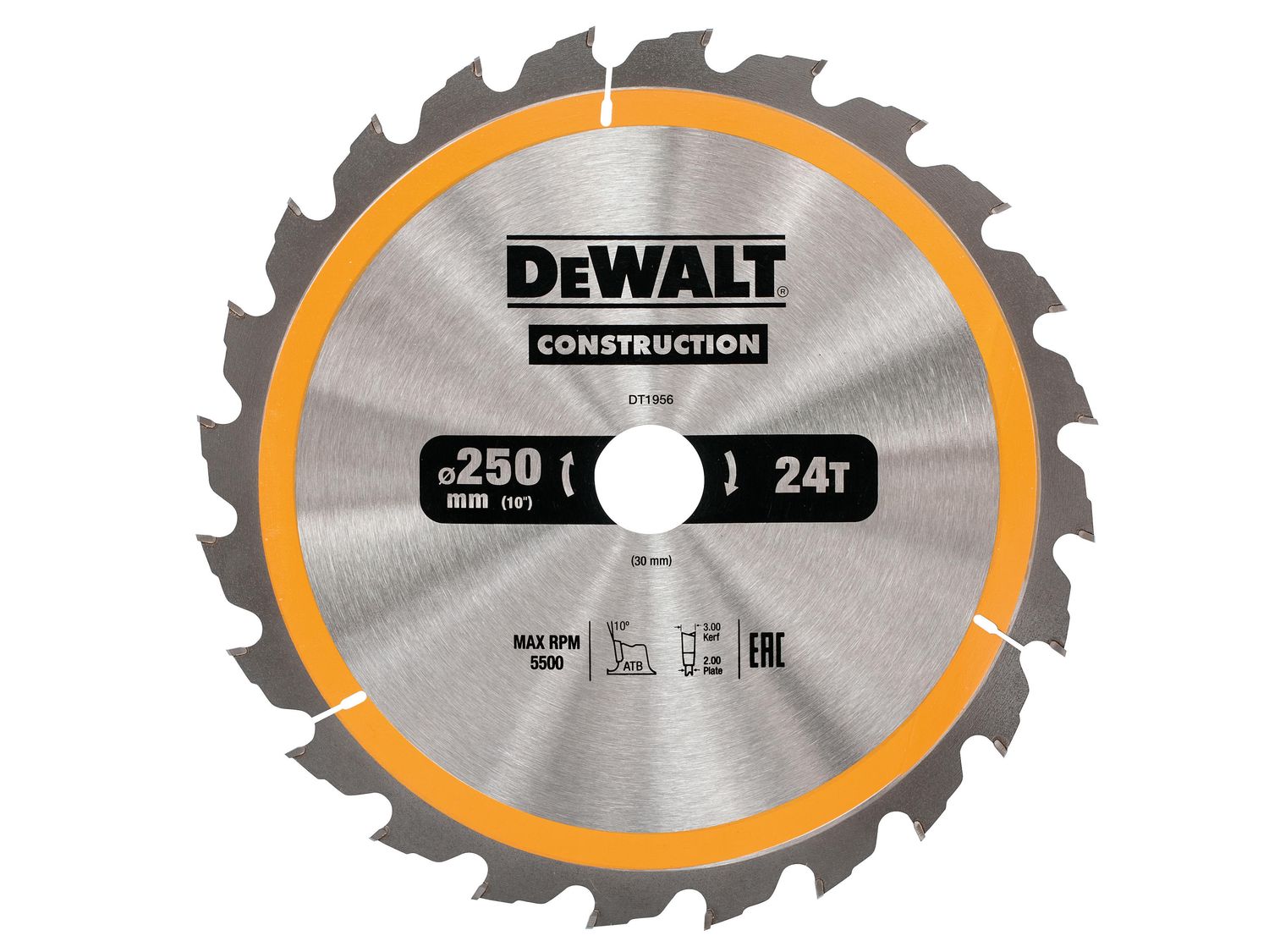 DEWALT DEWDT1956QZ Stationary Construction Circular Saw Blade 250 x 30mm x 24T