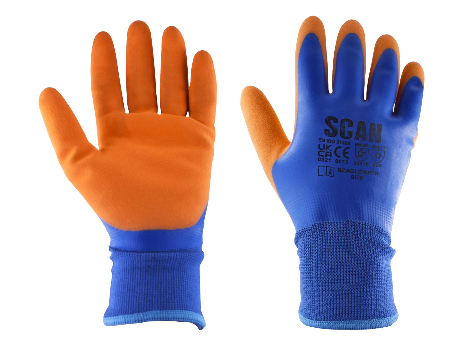 Scan SCAGLOWPTHM Thermal Waterproof Latex Coated Gloves - M (Size 8)