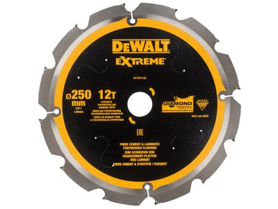DEWALT DEWDT1474QZ Extreme PCD Fibre Cement Saw Blade 250 x 30mm x 12T