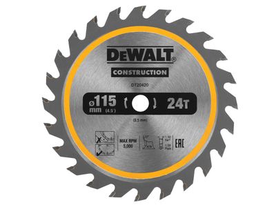 Dewalt DT20420 TCT Construction Circular Saw Blade 115 x 9.5mm x 24T