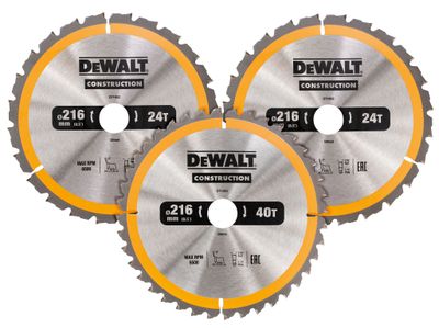 DEWALT DEWDT1962QZ DT1962 Construction Circular Saw Blade 3 Pack 216 x 30mm 2 x 24T 1 x 40T