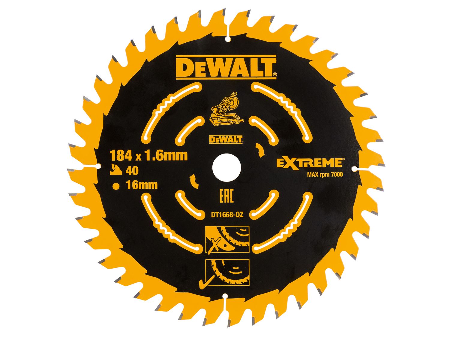 DEWALT DEWDT1668QZ Cordless Mitre Saw Blade For DCS365 184 x 16mm x 40T