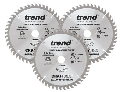 Trend TREPS1653PA CraftPro Plunge Saw Blade 165 x 20mm x 48T (Pack 3)