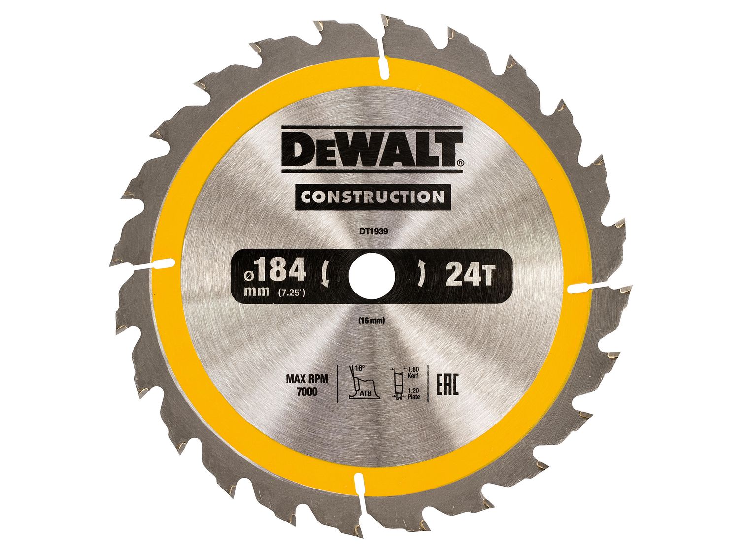 Dewalt DT1939 Portable Construction Circular Saw Blade 184 x 16mm x 24T
