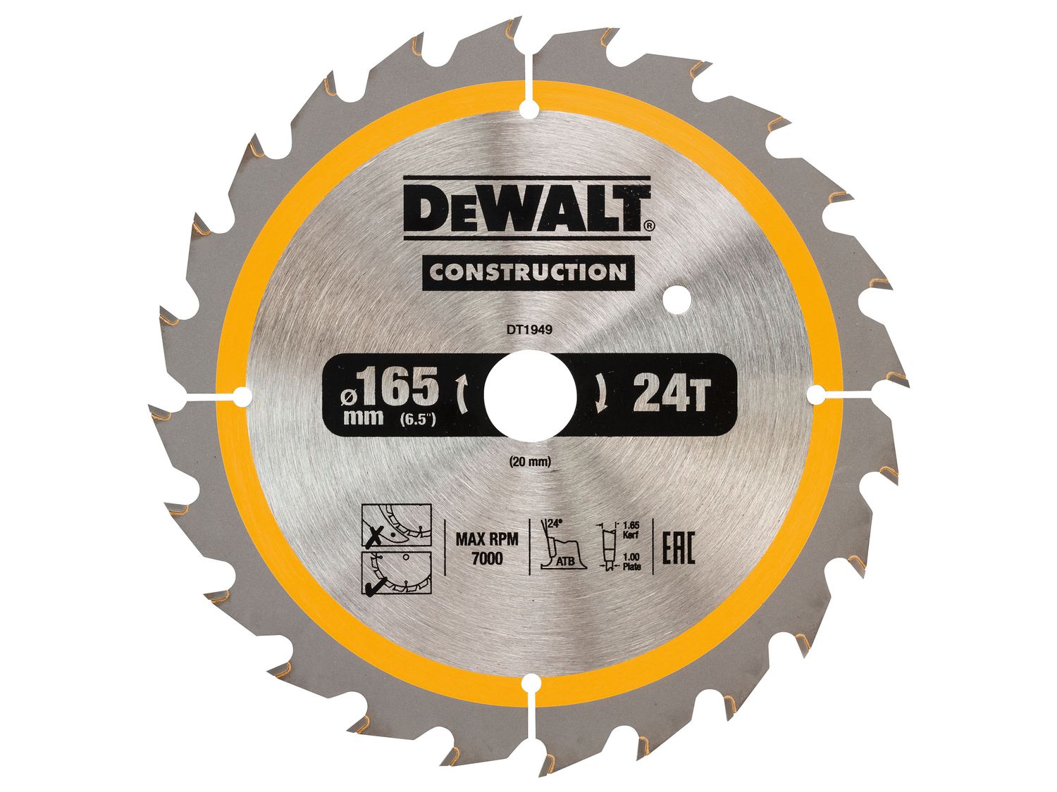 DEWALT DEWDT1949QZ Cordless Construction Trim Saw Blade 165 x 20mm x 24T