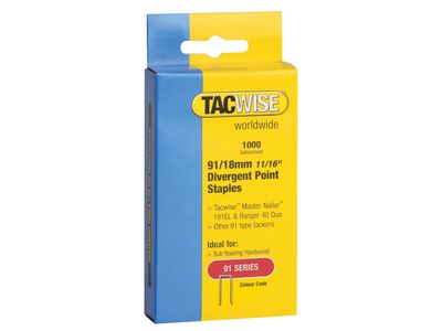 Tacwise TAC0287 91 Narrow Crown Divergent Point Staples 18mm - Electric Tackers (Pack 1000)