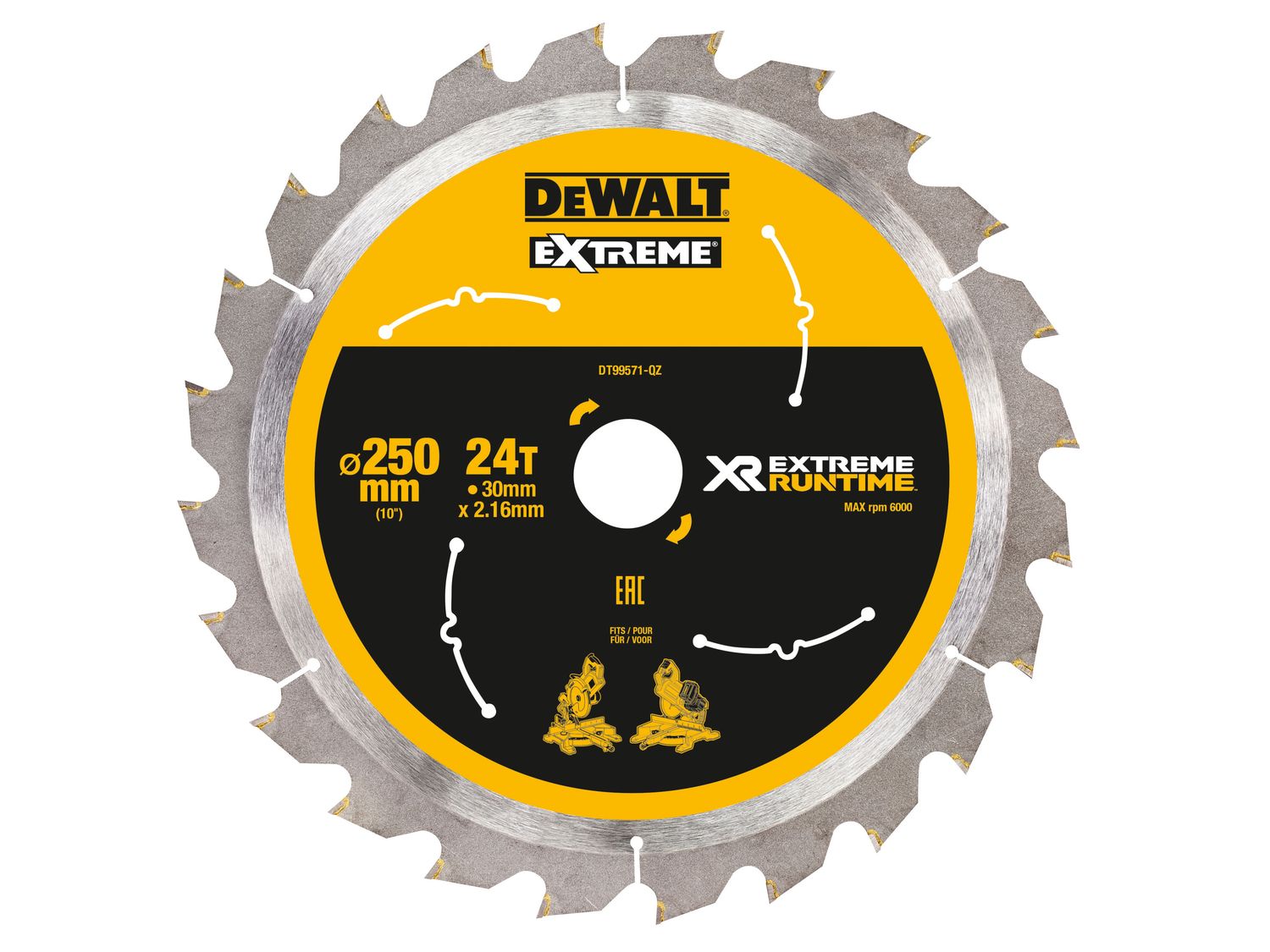 DEWALT DEWDT99571QZ Extreme Runtime FlexVolt Mitre Saw Blade 250 x 30mm x 24T