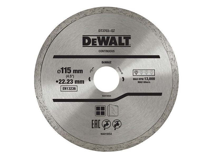 Dewalt DT3703 115mm x 22.23mm Continuous Rim Diamond Blade