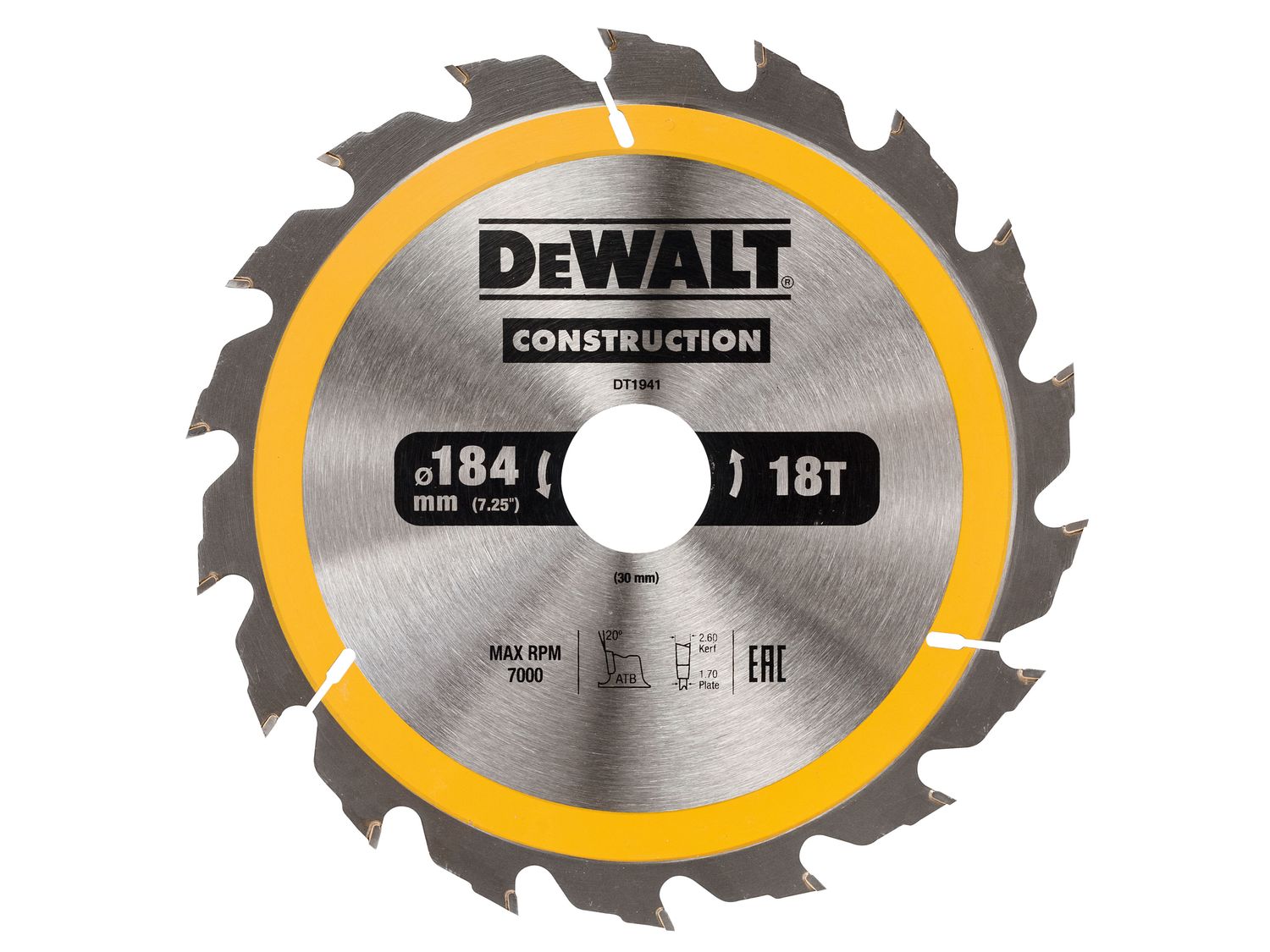 Dewalt DT1941 Portable Construction Circular Saw Blade 184 x 30mm x 18T