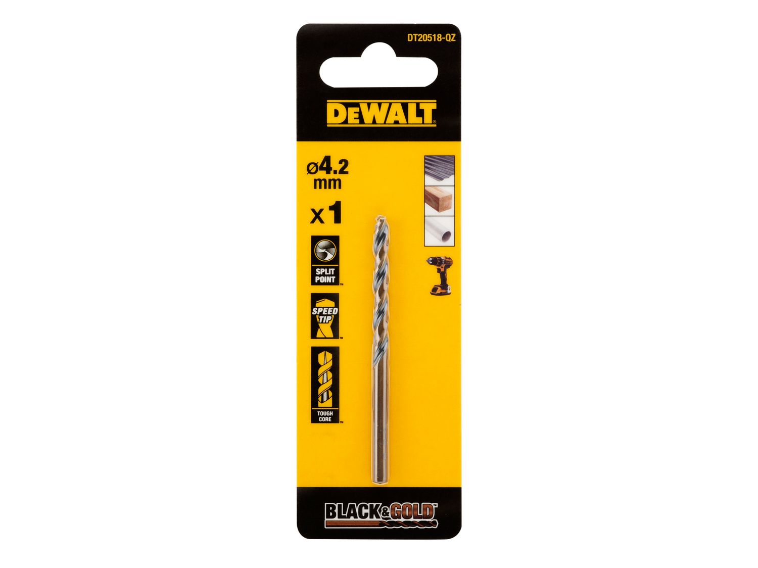 DEWALT DEWDT20518QZ BLACK&amp;GOLD HSS Drill Bit 4.2mm