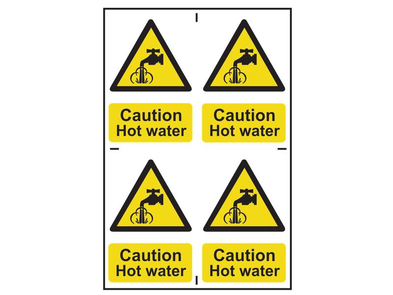 Scan SCA1309 Caution Hot Water - 4 PVC Signs 100 x 100mm