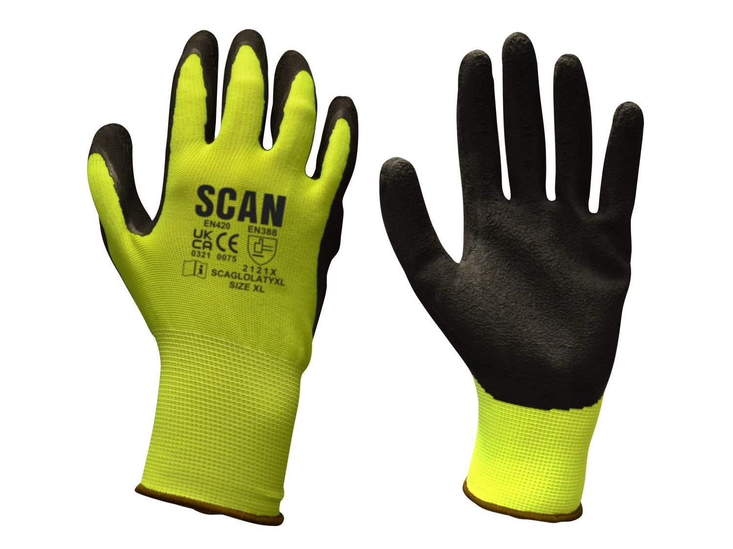 Scan SCAGLOLATYXX Hi-Vis Yellow Foam Latex Coated Gloves - XXL (Size 11)