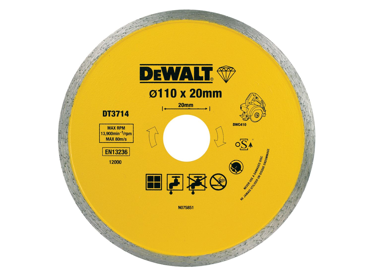 DEWALT DEWDT3714QZ DT3714 Diamond Tile Blade 110 x 20mm