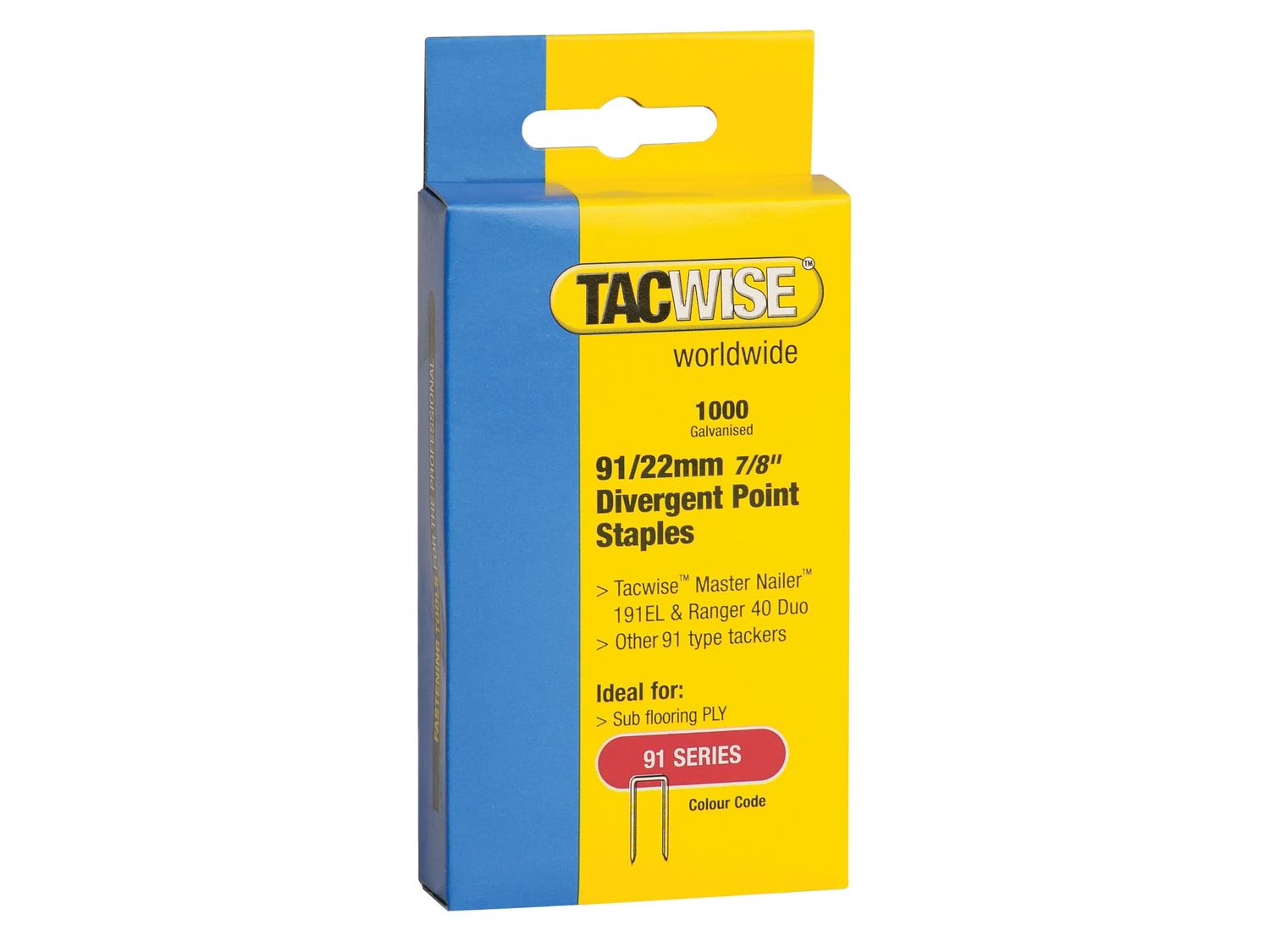 Tacwise TAC0288 91 Narrow Crown Divergent Point Staples 22mm - Electric Tackers (Pack 1000)