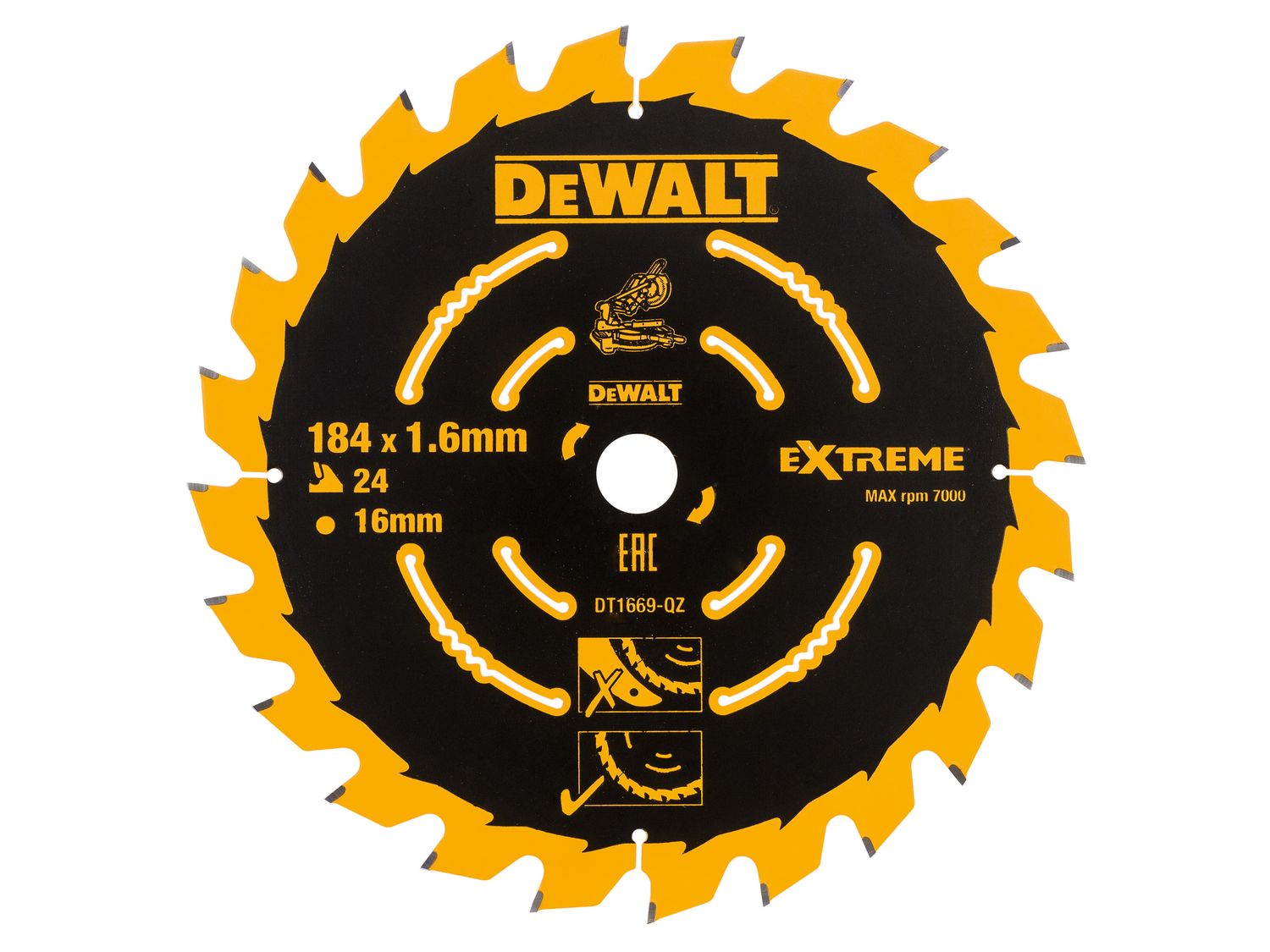 DEWALT DEWDT1669QZ Cordless Mitre Saw Blade For DCS365 184 x 16mm x 24T