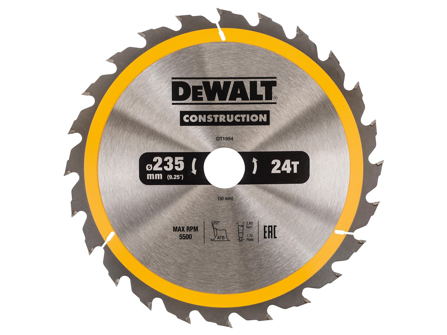 DEWALT DEWDT1954QZ Portable Construction Circular Saw Blade 235 x 30mm x 24T