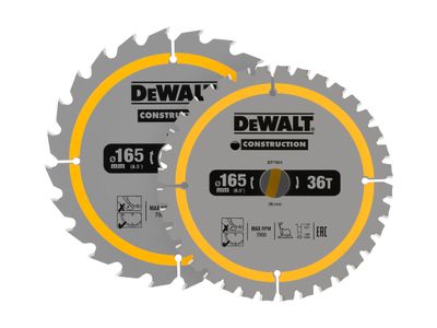 DEWALT DEWDT90270QZ DT90270 Construction Circular Saw Blade 2 Pack 165 x 20mm x 24T/36T