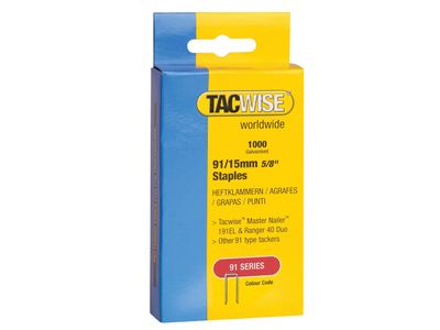 Tacwise TAC0283 91 Narrow Crown Staples 15mm - Electric Tackers (Pack 1000)