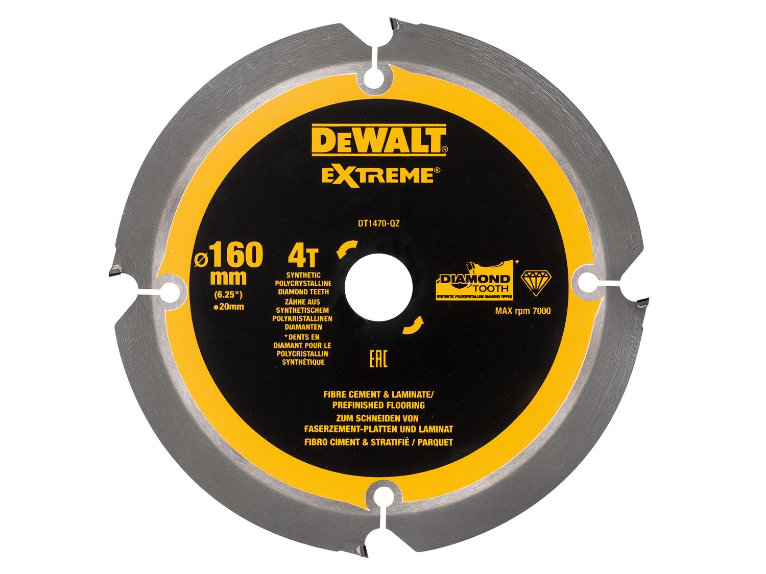 Dewalt DT1470QZ Extreme PCD Fibre Cement Saw Blade 160 x 20mm x 4T