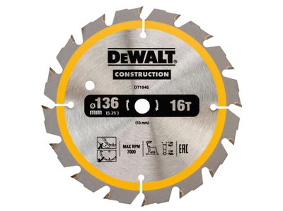 DEWALT DEWDT1946QZ Cordless Construction Trim Saw Blade 136 x 10mm x 16T